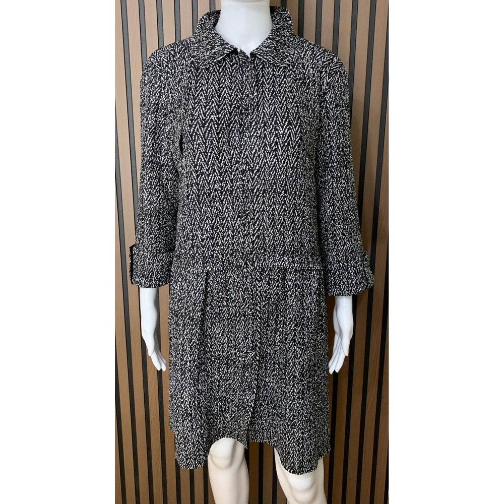 Chicos Black White Chevron Crinkle Textured Button Front Dress Jacket Size 1 M